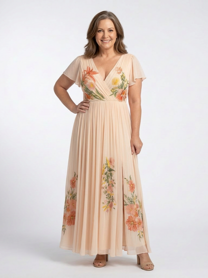 Calista | Robe Maxi à Encolure en V et Manches Courtes