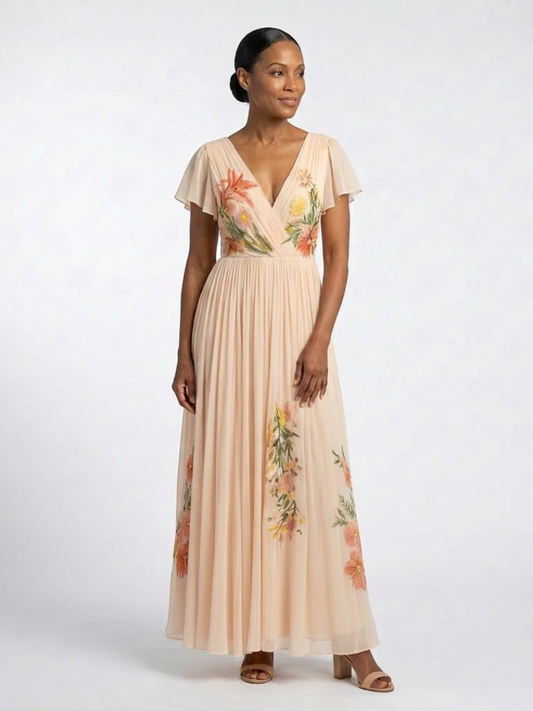 Calista | Robe Maxi à Encolure en V et Manches Courtes