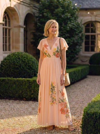 Calista | Robe Maxi à Encolure en V et Manches Courtes