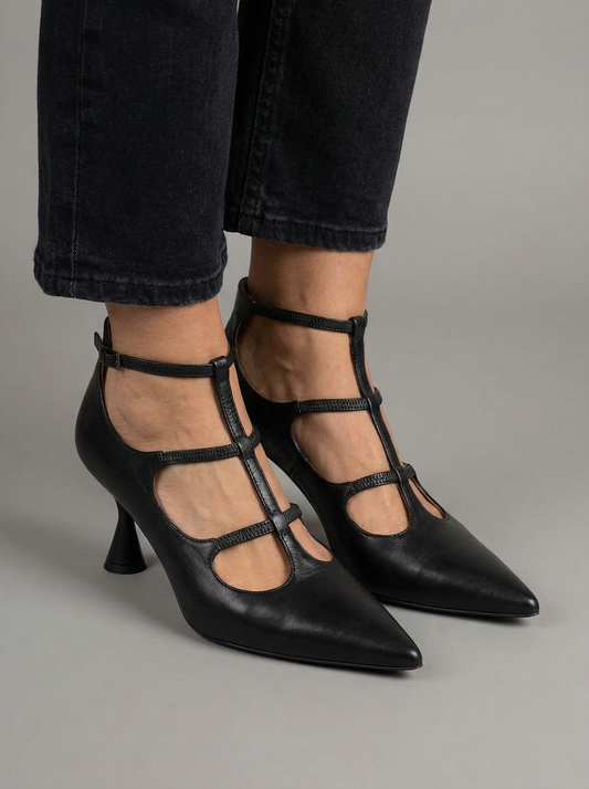 Eleganza – escarpins noirs avec bride à la cheville pour un maintien supplémentaire