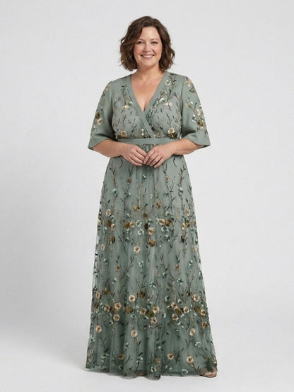 Evadne | Robe maxi florale à décolleté en V avec manches courtes