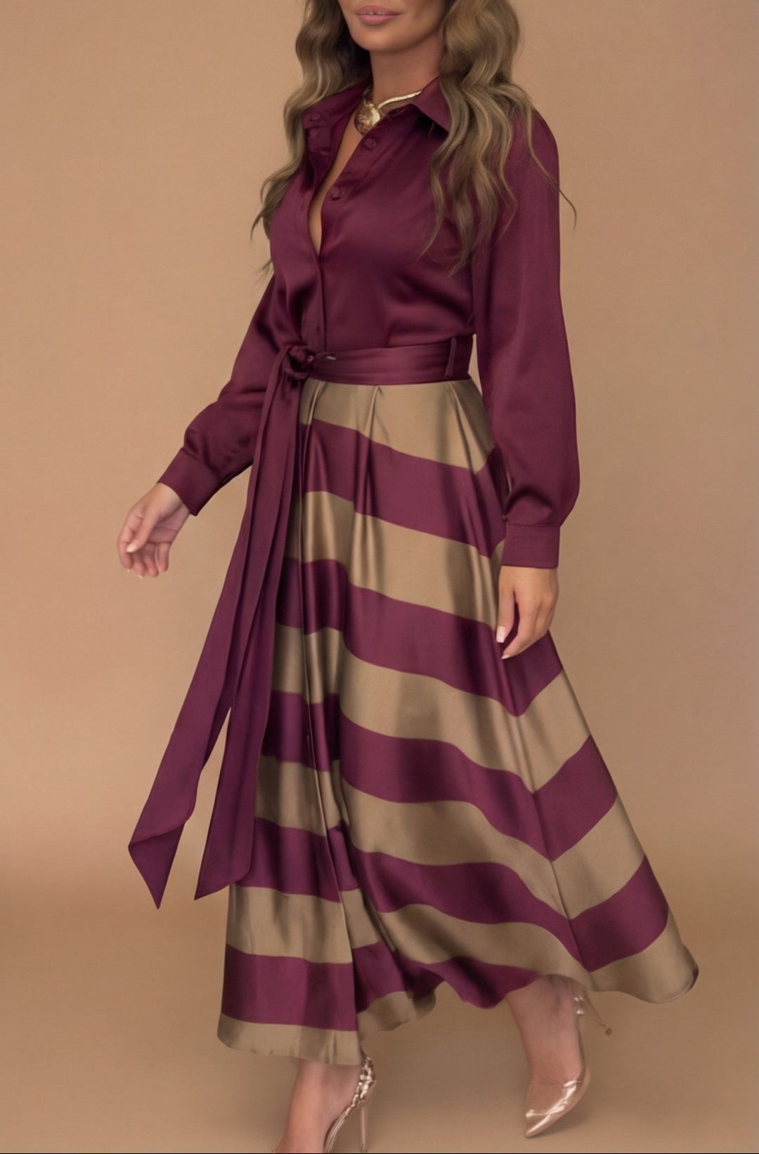 Sofia - Robe longue rayée avec dentelle