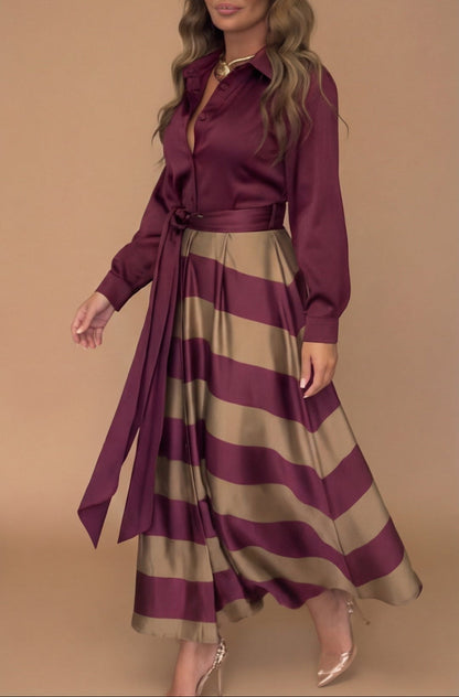 Sofia - Robe longue rayée avec dentelle