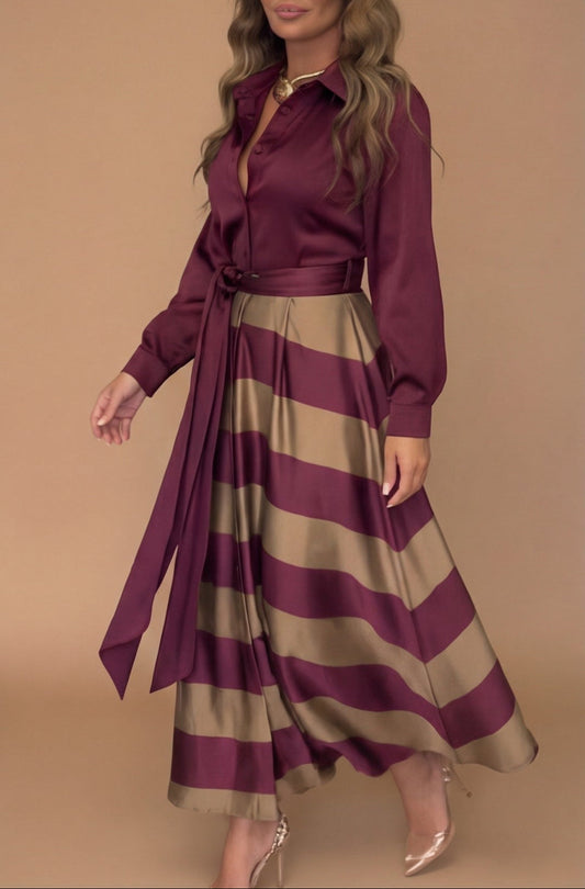 Sofia - Robe longue rayée avec dentelle