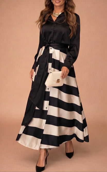 Sofia - Robe longue rayée avec dentelle