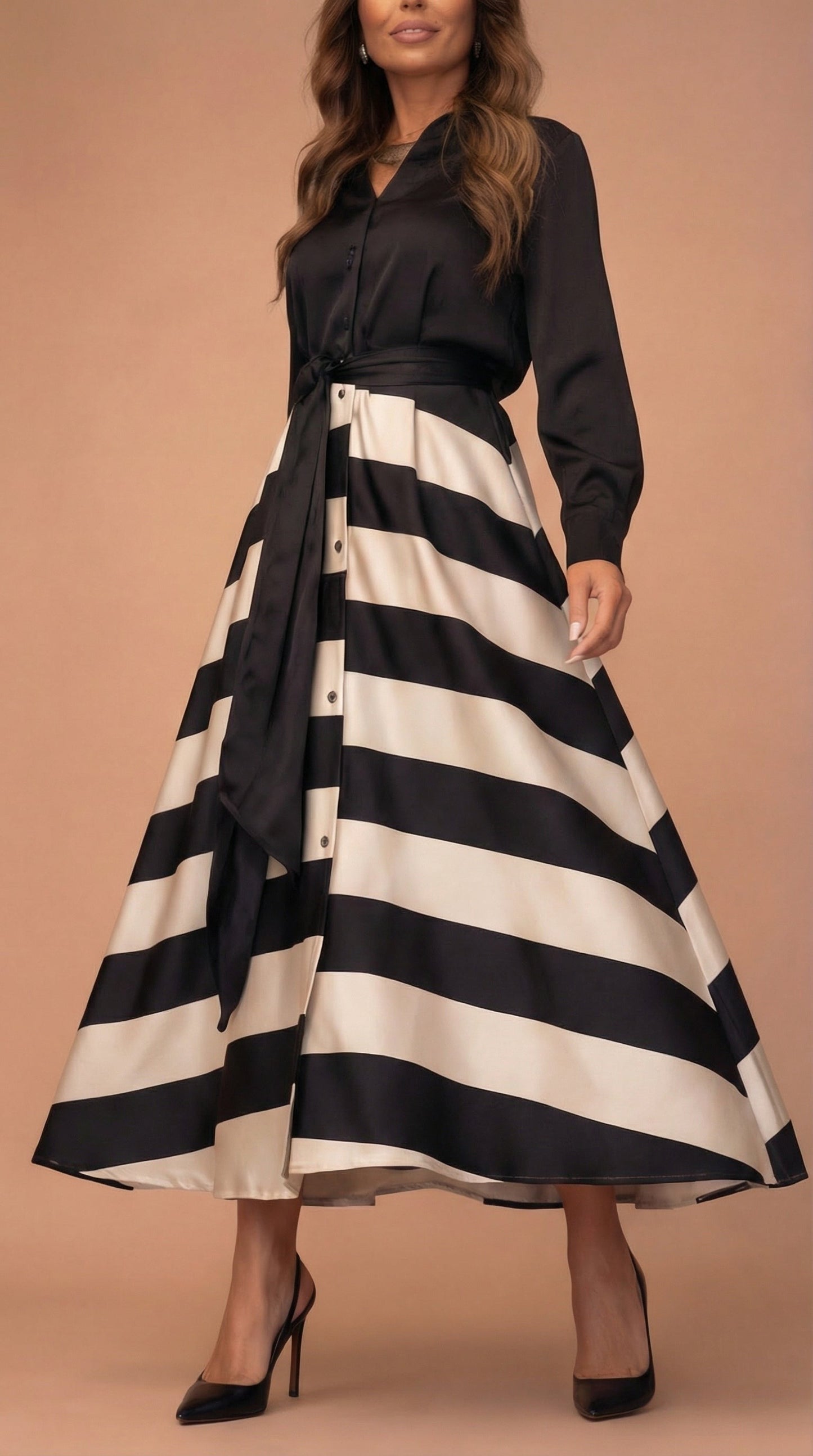Sofia - Robe longue rayée avec dentelle