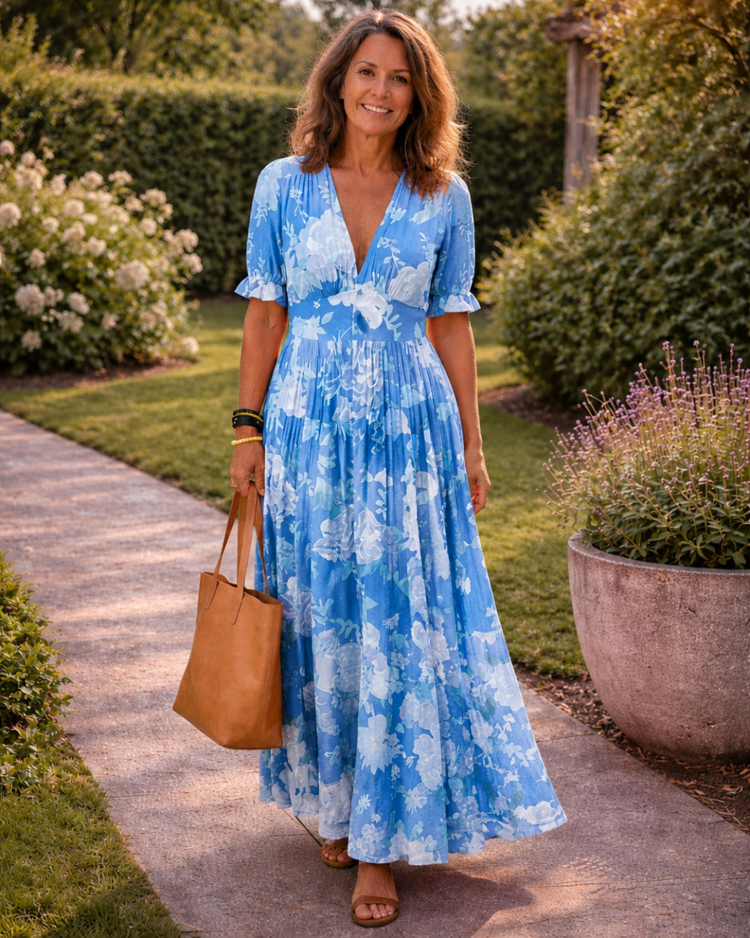 Ione | Robe midi à fleurs sans manches avec décolleté en V