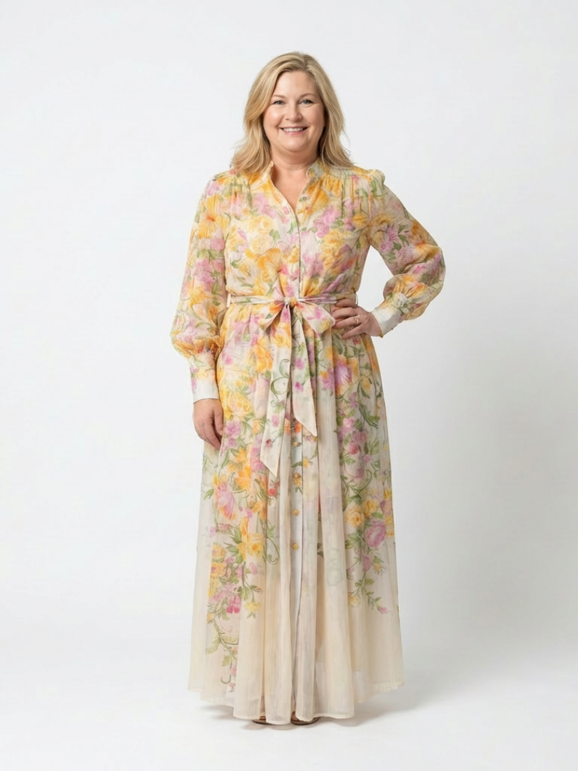 Cressida | Robe maxi florale et transparente avec manches longues