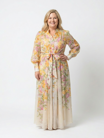 Cressida | Robe maxi florale et transparente avec manches longues