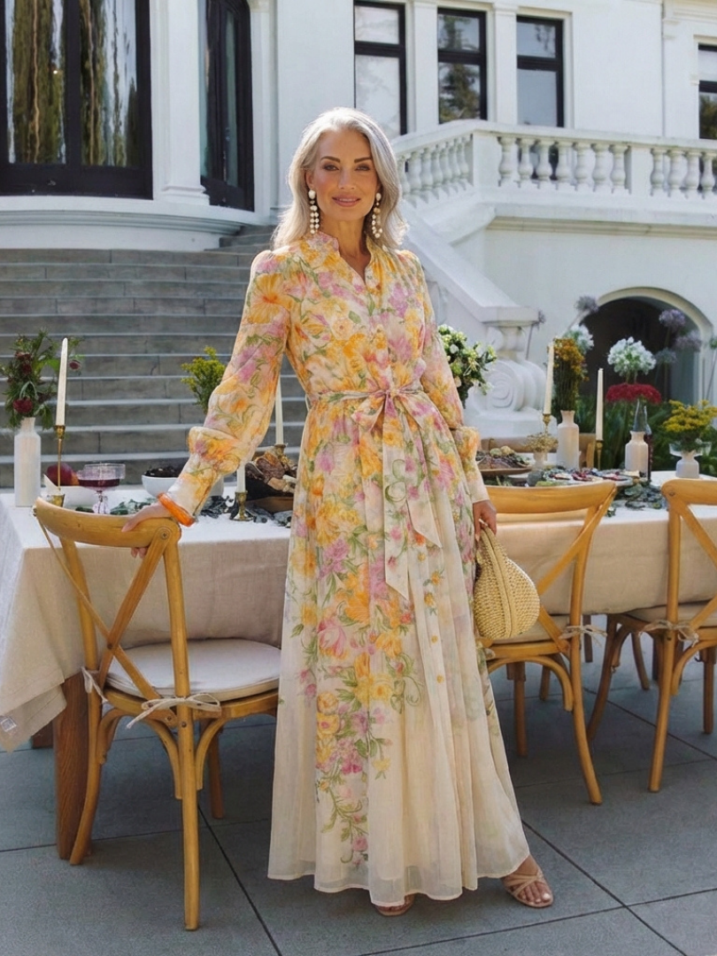 Cressida | Robe maxi florale et transparente avec manches longues