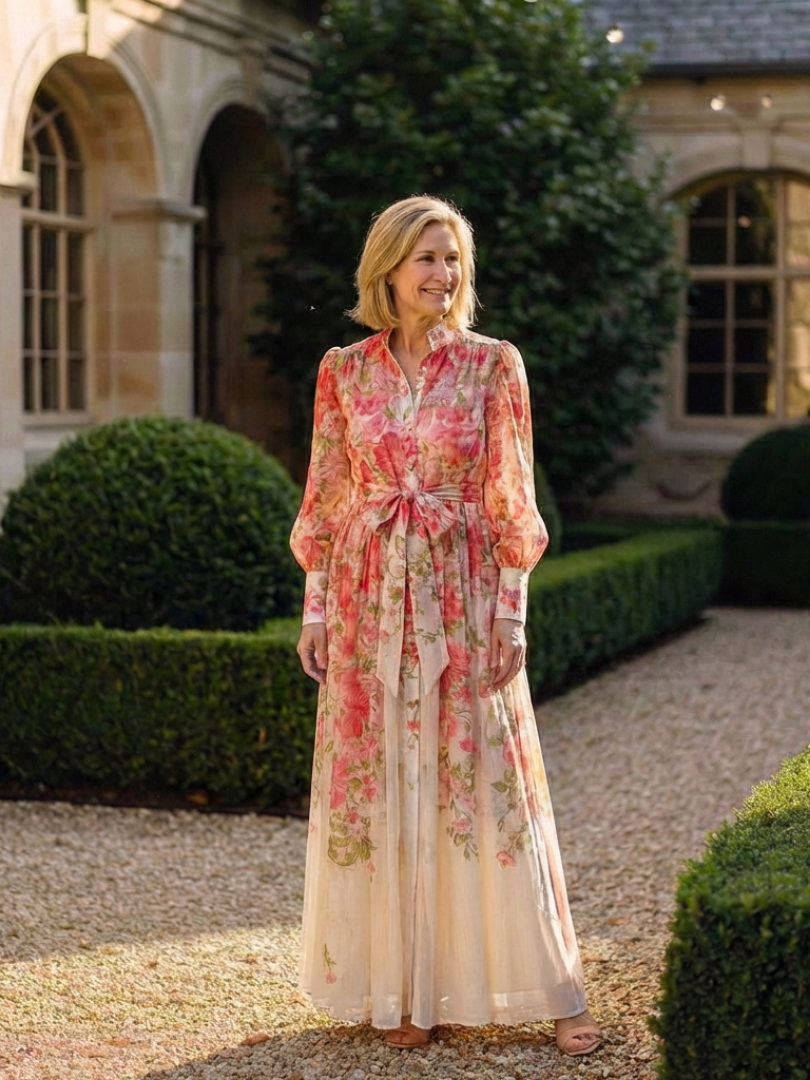 Cressida | Robe maxi florale et transparente avec manches longues