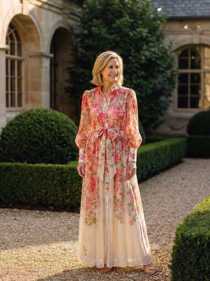 Cressida | Robe maxi florale et transparente avec manches longues